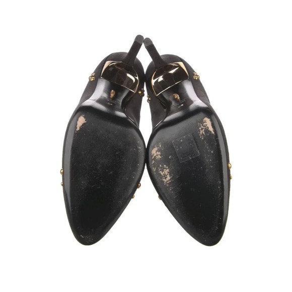 Maiyet Luxury Black Suede Gold Stud Heels Sz 40 - Picture 6 of 6